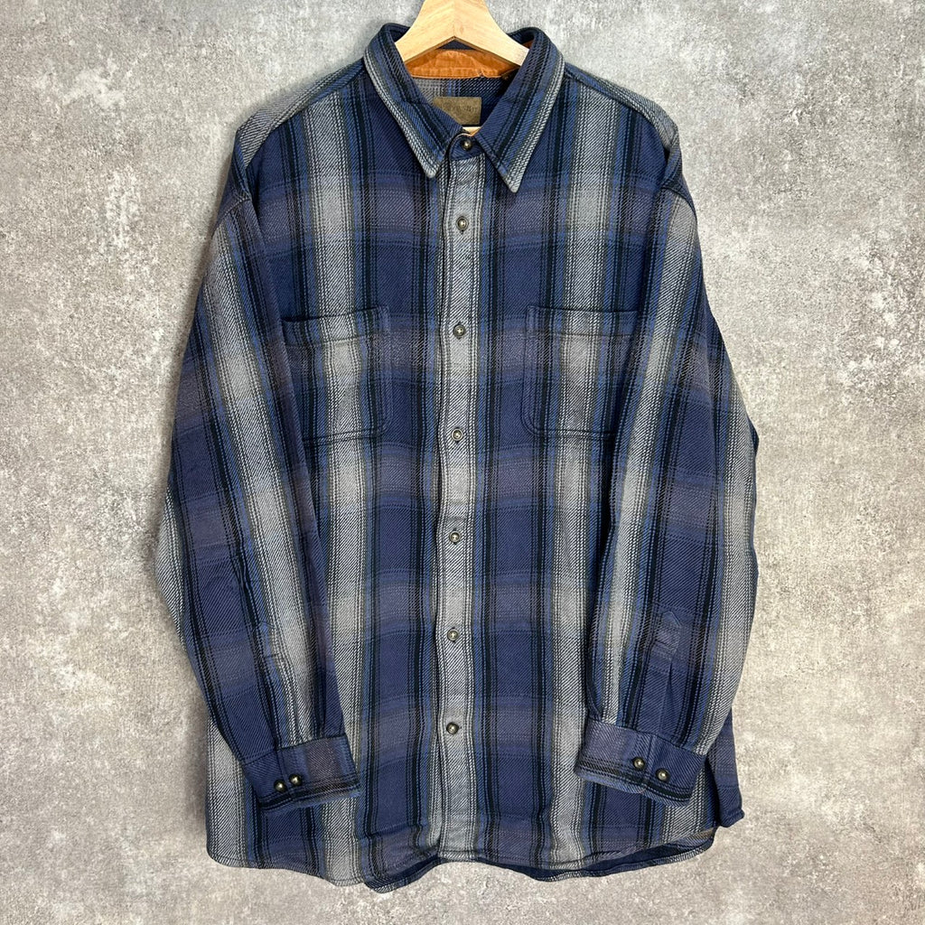 ST JOHN'S BAY BRAWNY COTTON OMBRE CHECK HEAVY FLANNEL SHIRT