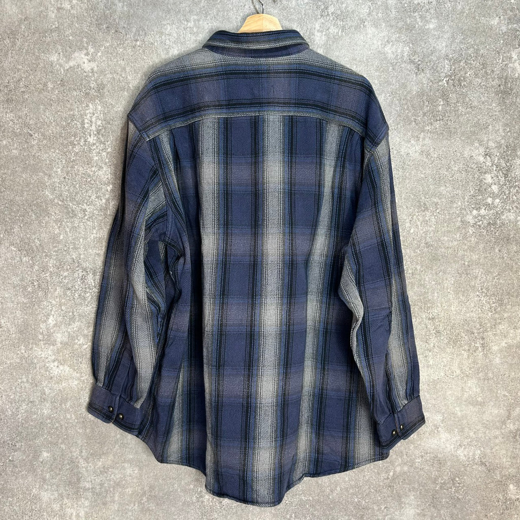 ST JOHN'S BAY BRAWNY COTTON OMBRE CHECK HEAVY FLANNEL SHIRT