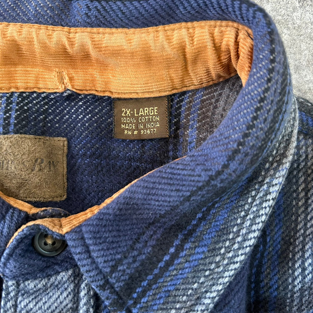 ST JOHN'S BAY BRAWNY COTTON OMBRE CHECK HEAVY FLANNEL SHIRT