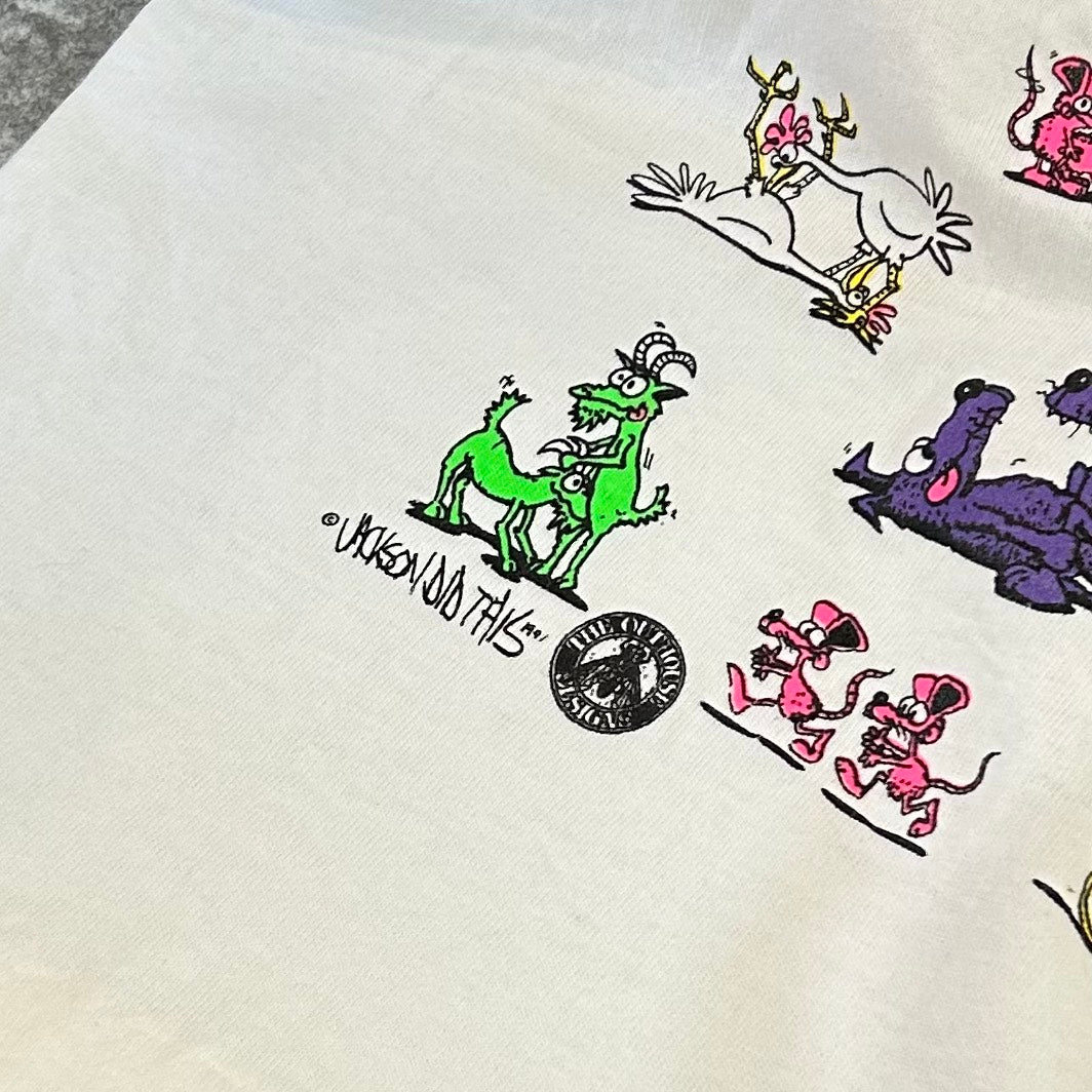 90's 四十八手 T アニマル 動物 Print Tee Size L Fruit of the loom VINTAGE T