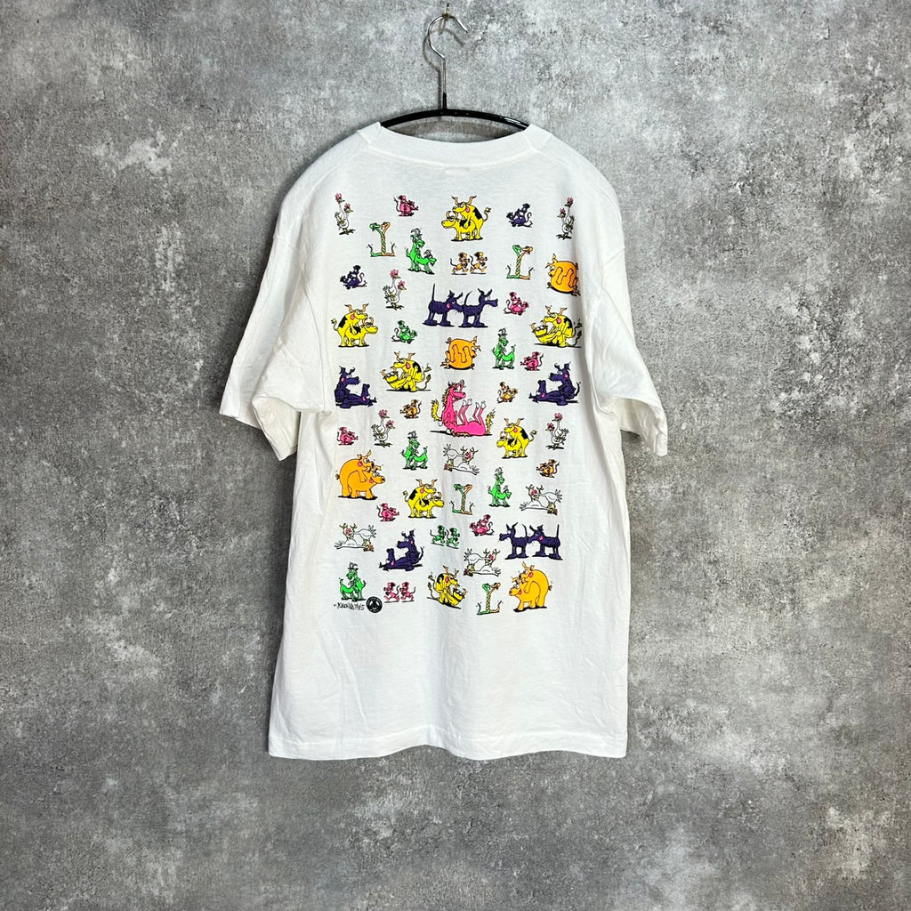 90's 四十八手 T アニマル 動物 Print Tee Size L Fruit of the loom VINTAGE T