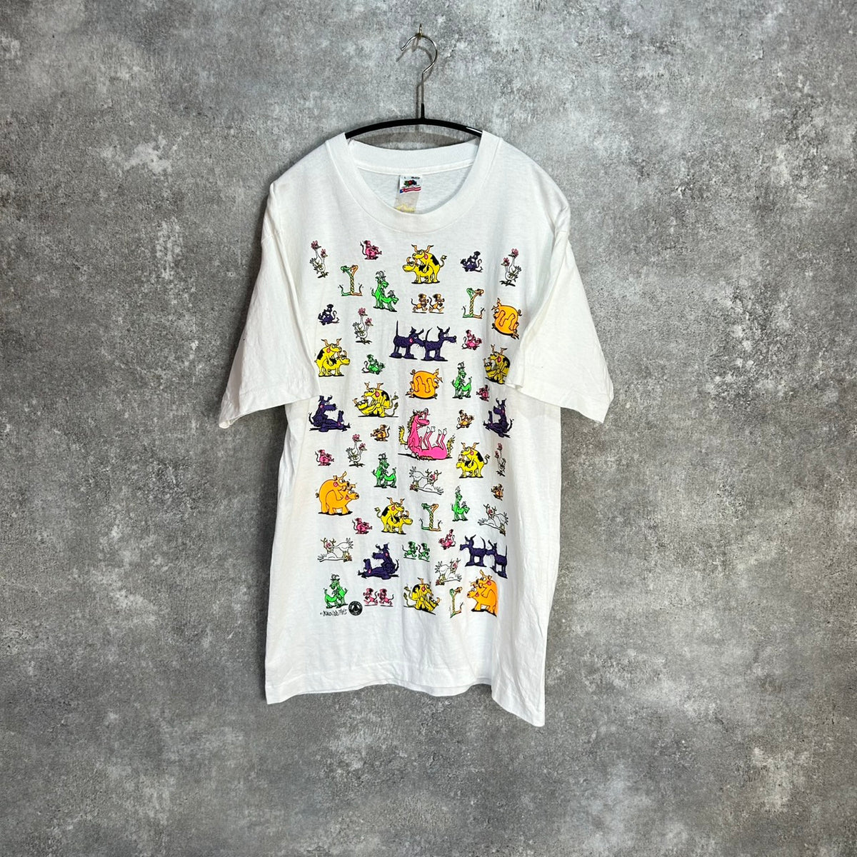90's 四十八手 T アニマル 動物 Print Tee Size L Fruit of the loom VINTAGE T