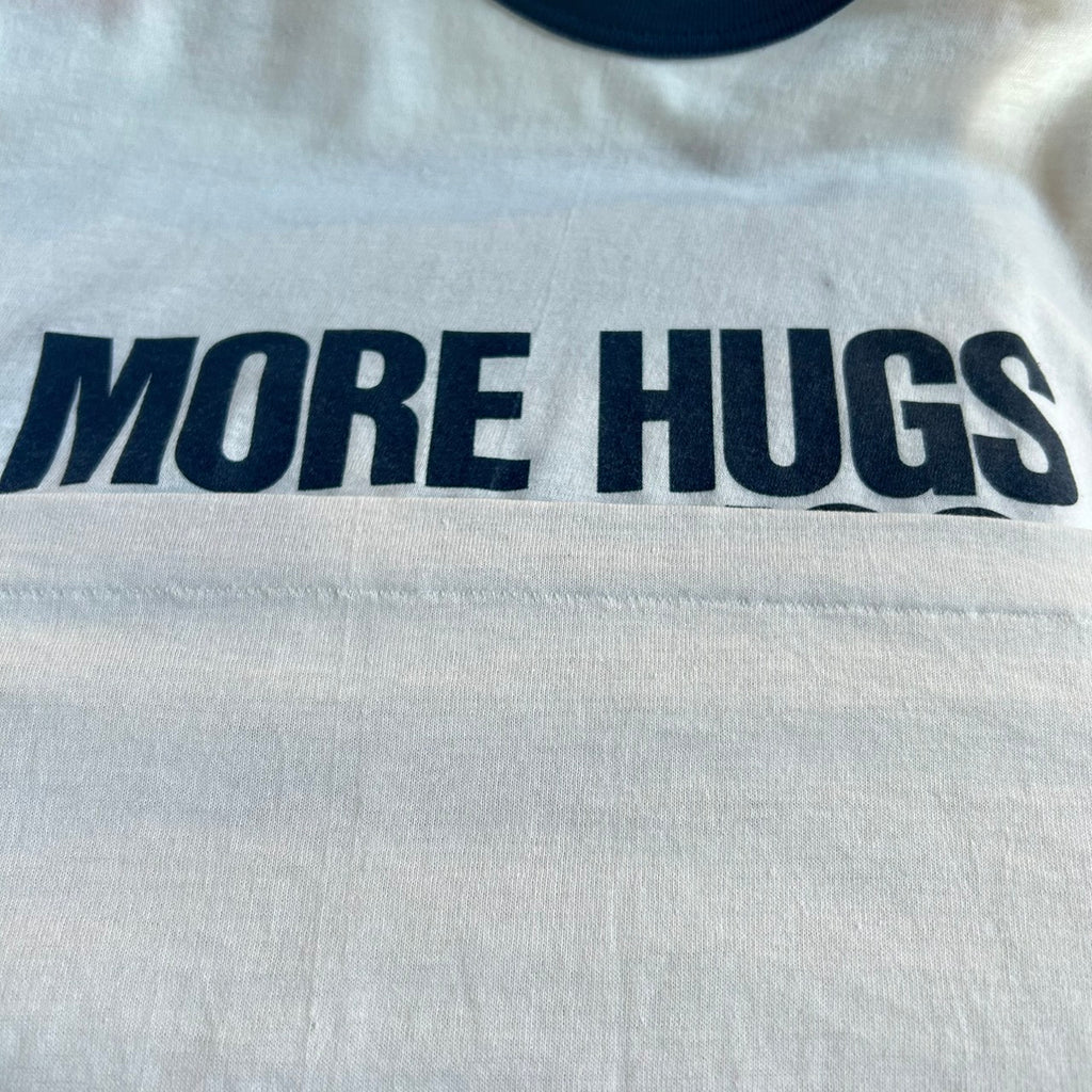 90's  " MORE HUGS NO DRUGS " Ringer T-shirt Size L MADE in CANADA 90s NOVA SCOTIA
