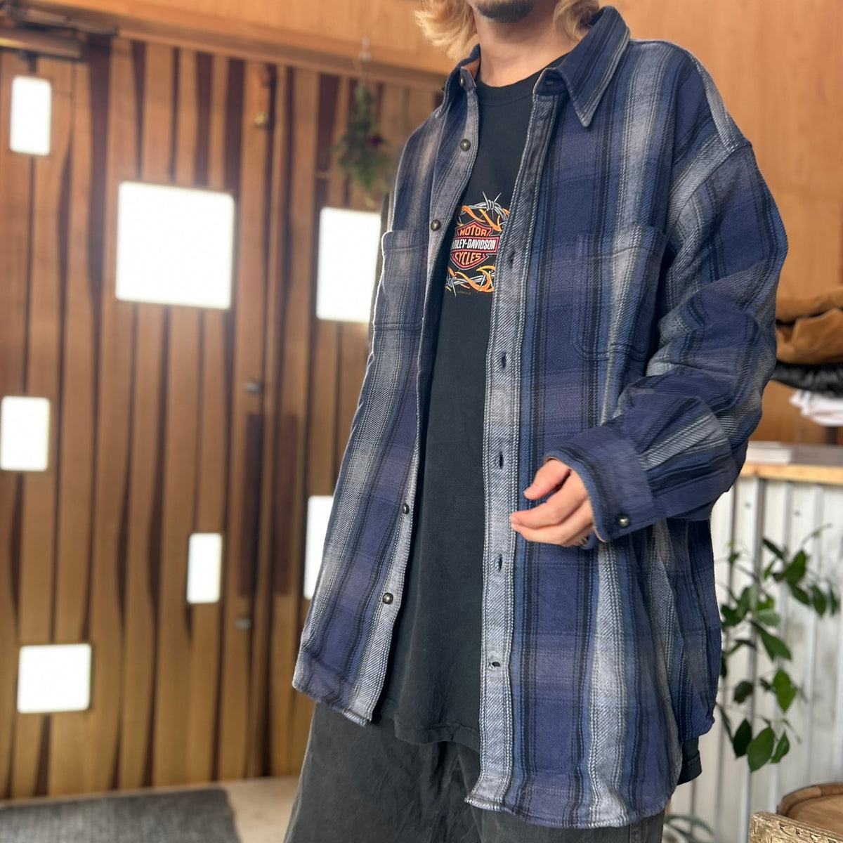 ST JOHN'S BAY BRAWNY COTTON OMBRE CHECK HEAVY FLANNEL SHIRT