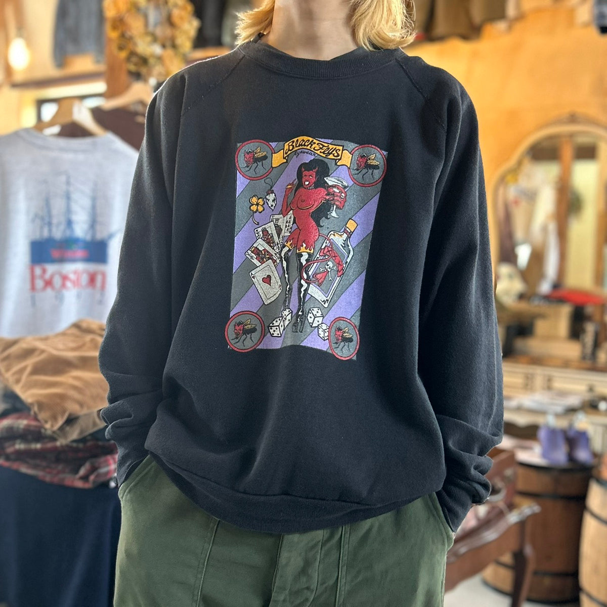 90's BLACK FLYS DEVIL SWEAT SIZE L MURINA MADE in USA