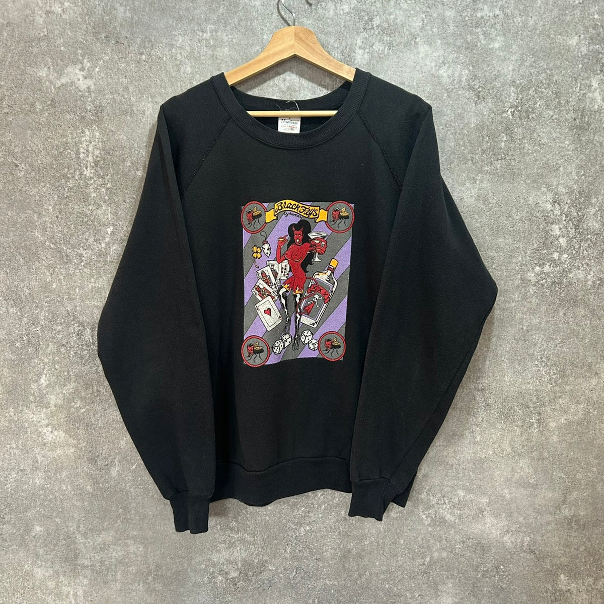 90's BLACK FLYS DEVIL SWEAT SIZE L MURINA MADE in USA
