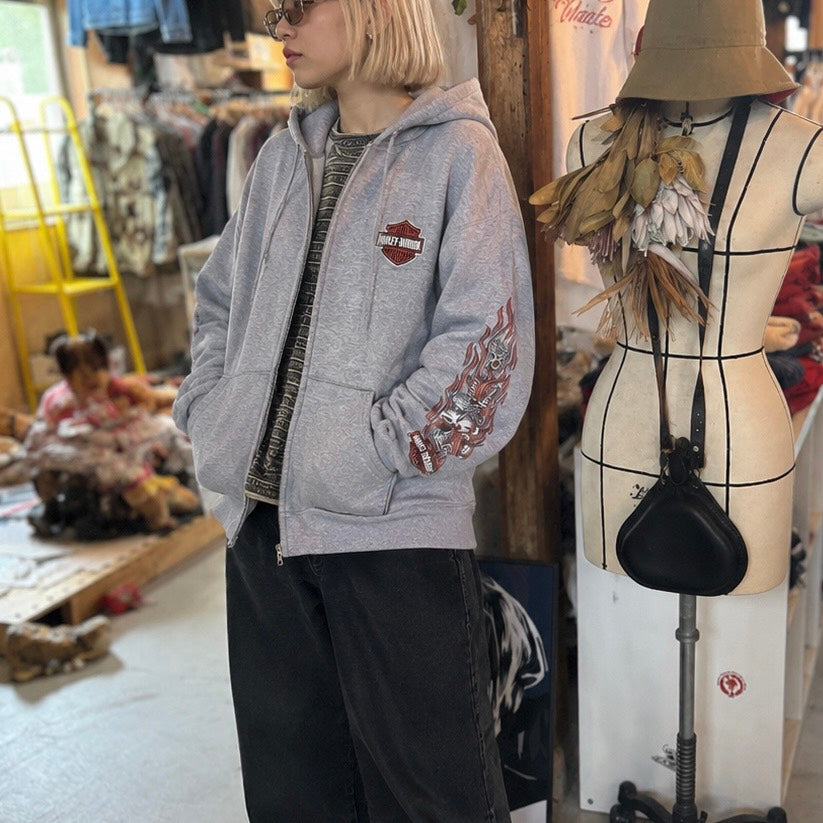 Vintage Grey San Diego California Harley Davidson Zip Up Hoodie
