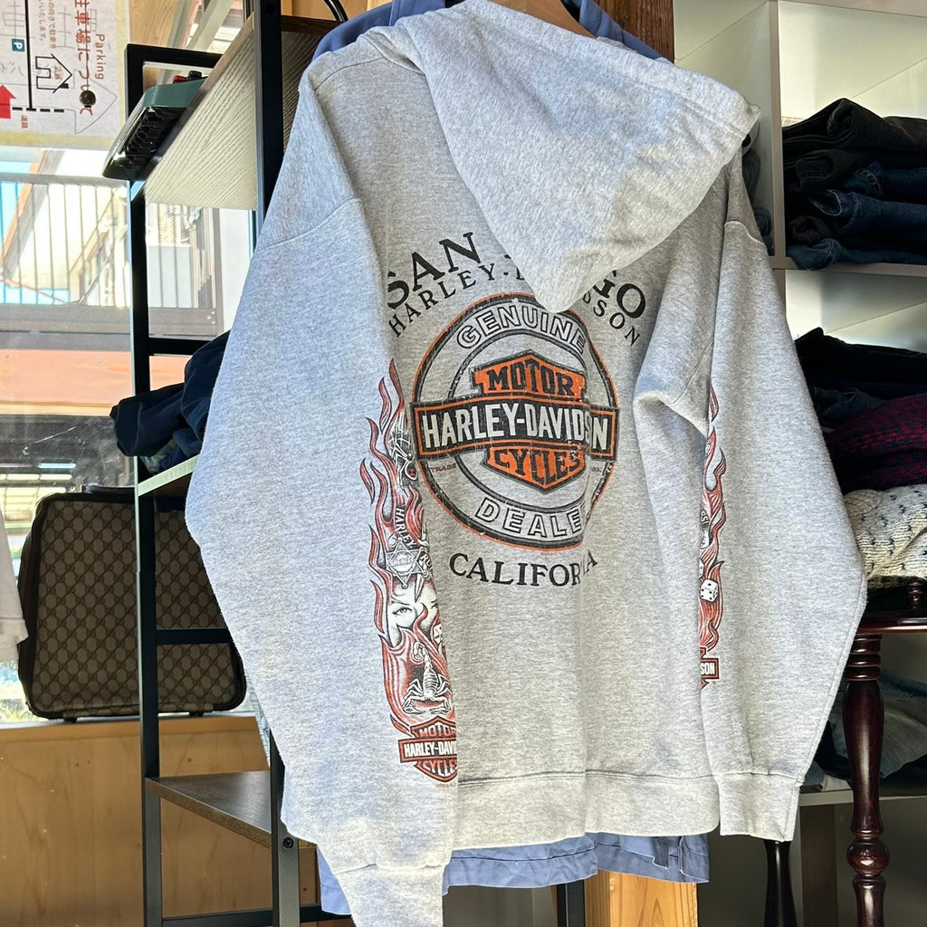 Vintage Grey San Diego California Harley Davidson Zip Up Hoodie